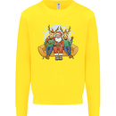 Santa Claus Chilling With Reindeers Christmas Xmas Kids Sweatshirt Jumper Yellow
