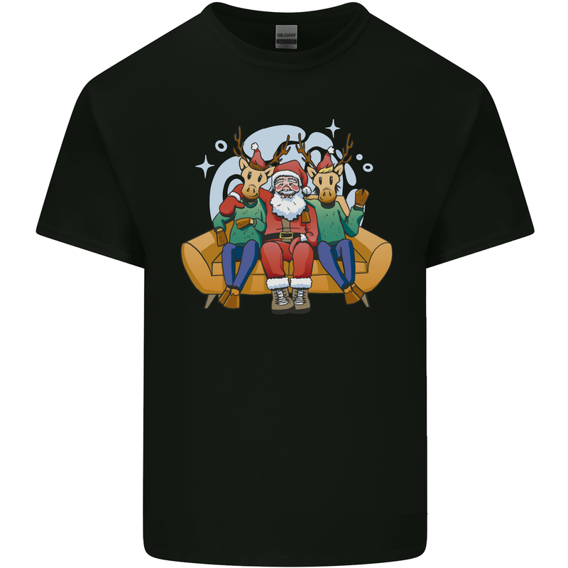 Santa Claus Chilling With Reindeers Christmas Xmas Kids T-Shirt Childrens Black