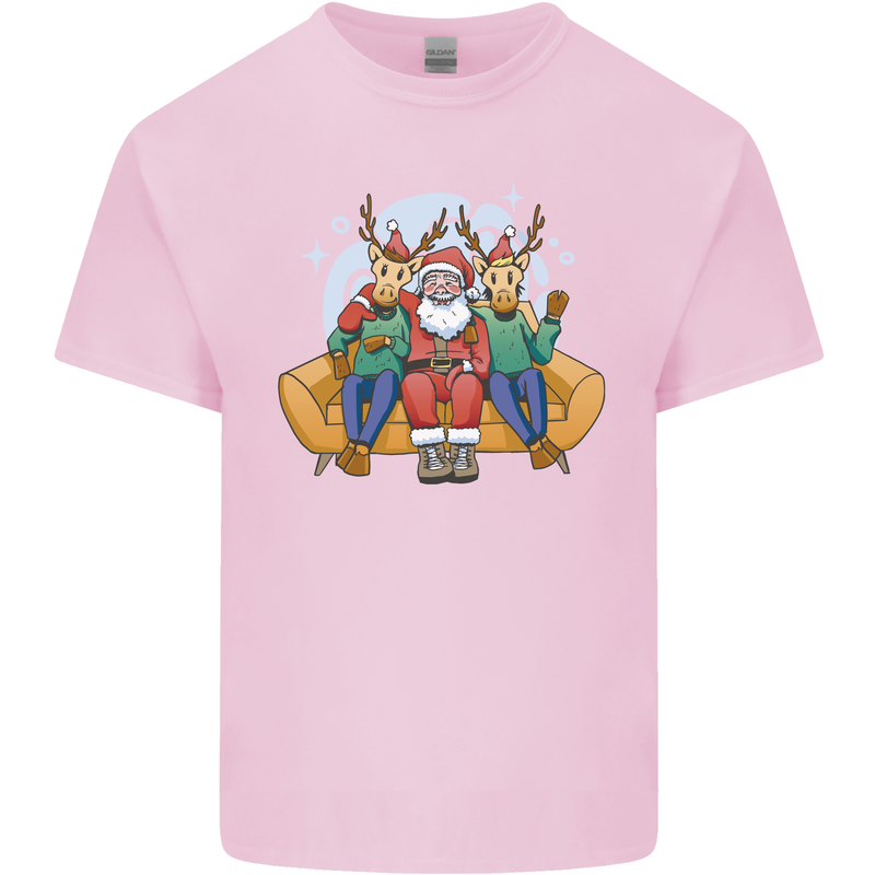 Santa Claus Chilling With Reindeers Christmas Xmas Kids T-Shirt Childrens Light Pink