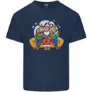 Santa Claus Chilling With Reindeers Christmas Xmas Kids T-Shirt Childrens Navy Blue