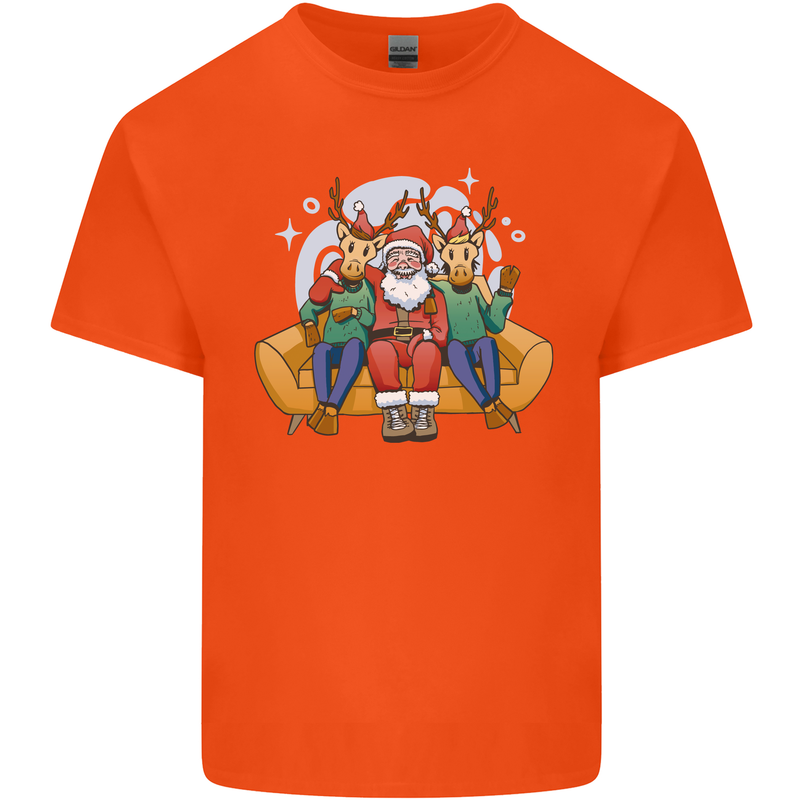 Santa Claus Chilling With Reindeers Christmas Xmas Kids T-Shirt Childrens Orange