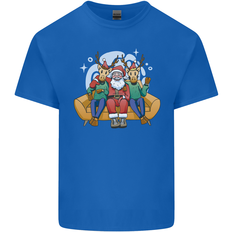 Santa Claus Chilling With Reindeers Christmas Xmas Kids T-Shirt Childrens Royal Blue