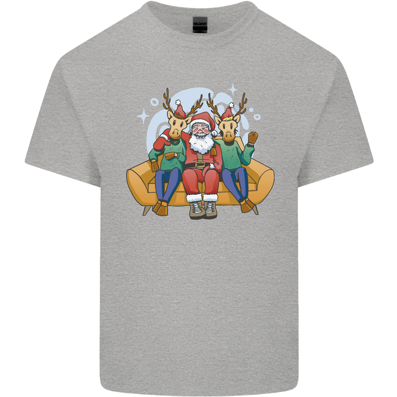 Santa Claus Chilling With Reindeers Christmas Xmas Kids T-Shirt Childrens Sports Grey