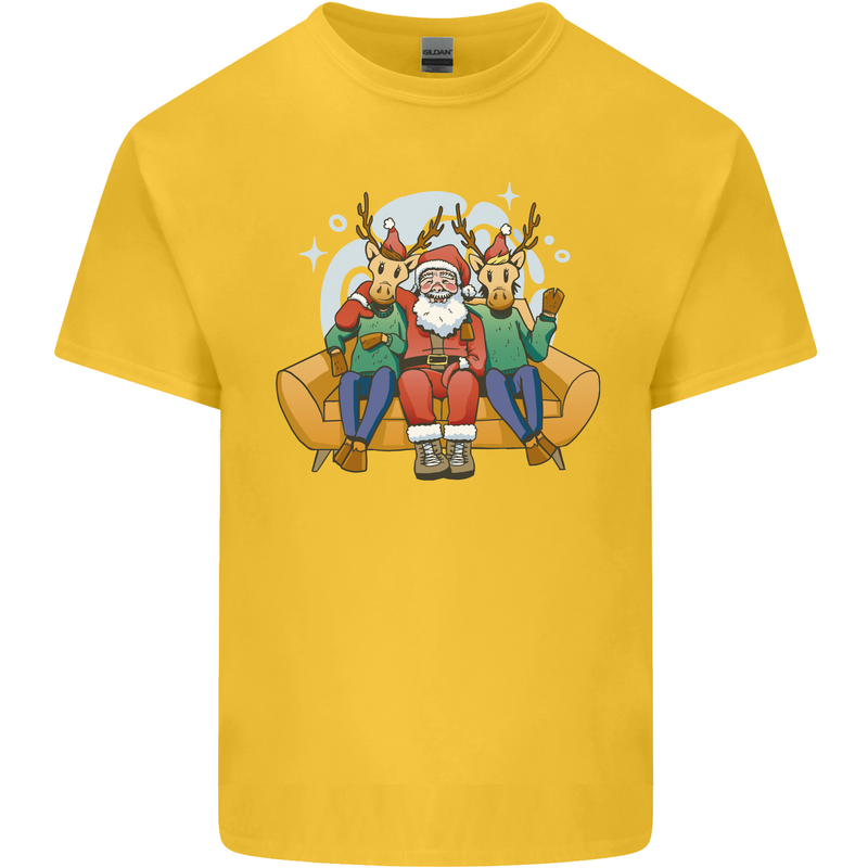 Santa Claus Chilling With Reindeers Christmas Xmas Kids T-Shirt Childrens Yellow