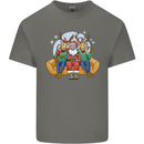 Santa Claus Chilling With Reindeers Christmas Xmas Mens Cotton T-Shirt Tee Top Charcoal
