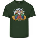 Santa Claus Chilling With Reindeers Christmas Xmas Mens Cotton T-Shirt Tee Top Forest Green