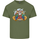 Santa Claus Chilling With Reindeers Christmas Xmas Mens Cotton T-Shirt Tee Top Military Green