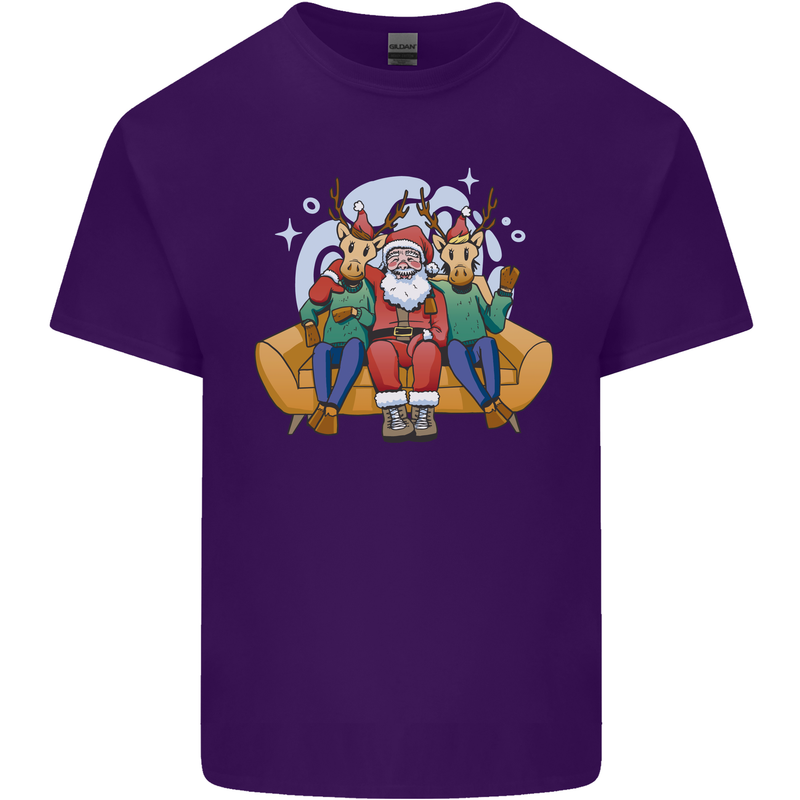 Santa Claus Chilling With Reindeers Christmas Xmas Mens Cotton T-Shirt Tee Top Purple