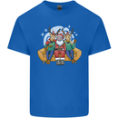 Santa Claus Chilling With Reindeers Christmas Xmas Mens Cotton T-Shirt Tee Top Royal Blue