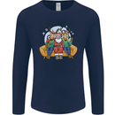 Santa Claus Chilling With Reindeers Christmas Xmas Mens Long Sleeve T-Shirt Navy Blue
