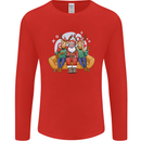 Santa Claus Chilling With Reindeers Christmas Xmas Mens Long Sleeve T-Shirt Red