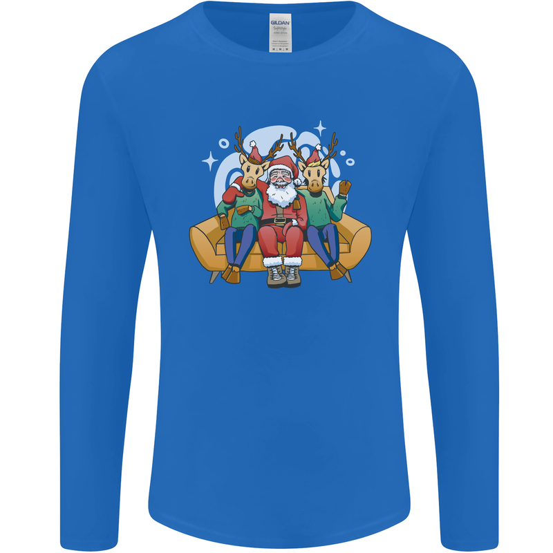Santa Claus Chilling With Reindeers Christmas Xmas Mens Long Sleeve T-Shirt Royal Blue
