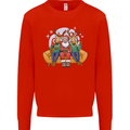 Santa Claus Chilling With Reindeers Christmas Xmas Mens Sweatshirt Jumper Bright Red