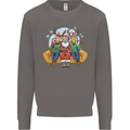 Santa Claus Chilling With Reindeers Christmas Xmas Mens Sweatshirt Jumper Charcoal