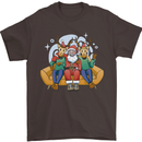 Santa Claus Chilling With Reindeers Christmas Xmas Mens T-Shirt 100% Cotton Dark Chocolate
