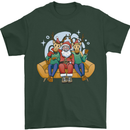 Santa Claus Chilling With Reindeers Christmas Xmas Mens T-Shirt 100% Cotton Forest Green