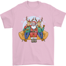 Santa Claus Chilling With Reindeers Christmas Xmas Mens T-Shirt 100% Cotton Light Pink