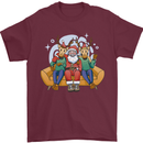 Santa Claus Chilling With Reindeers Christmas Xmas Mens T-Shirt 100% Cotton Maroon