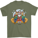 Santa Claus Chilling With Reindeers Christmas Xmas Mens T-Shirt 100% Cotton Military Green