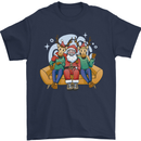 Santa Claus Chilling With Reindeers Christmas Xmas Mens T-Shirt 100% Cotton Navy Blue