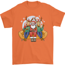 Santa Claus Chilling With Reindeers Christmas Xmas Mens T-Shirt 100% Cotton Orange
