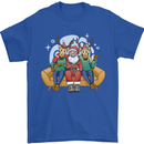 Santa Claus Chilling With Reindeers Christmas Xmas Mens T-Shirt 100% Cotton Royal Blue