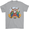 Santa Claus Chilling With Reindeers Christmas Xmas Mens T-Shirt 100% Cotton Sports Grey