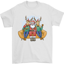Santa Claus Chilling With Reindeers Christmas Xmas Mens T-Shirt 100% Cotton White