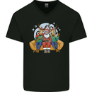 Santa Claus Chilling With Reindeers Christmas Xmas Mens V-Neck Cotton T-Shirt Black