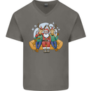 Santa Claus Chilling With Reindeers Christmas Xmas Mens V-Neck Cotton T-Shirt Charcoal