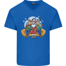 Santa Claus Chilling With Reindeers Christmas Xmas Mens V-Neck Cotton T-Shirt Royal Blue