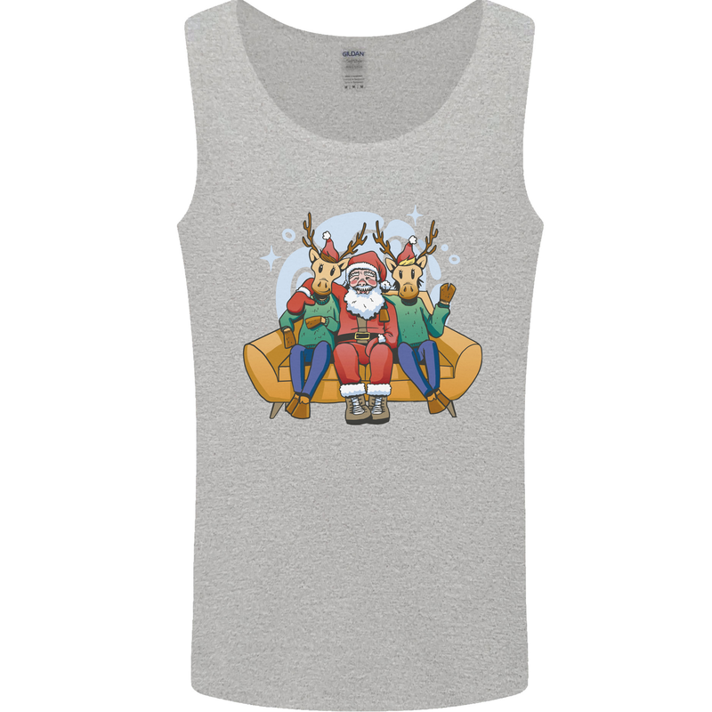 Santa Claus Chilling With Reindeers Christmas Xmas Mens Vest Tank Top Sports Grey
