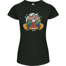 Santa Claus Chilling With Reindeers Christmas Xmas Womens Petite Cut T-Shirt Black