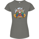 Santa Claus Chilling With Reindeers Christmas Xmas Womens Petite Cut T-Shirt Charcoal