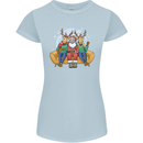 Santa Claus Chilling With Reindeers Christmas Xmas Womens Petite Cut T-Shirt Light Blue