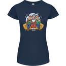 Santa Claus Chilling With Reindeers Christmas Xmas Womens Petite Cut T-Shirt Navy Blue