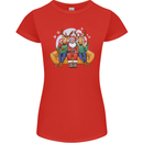 Santa Claus Chilling With Reindeers Christmas Xmas Womens Petite Cut T-Shirt Red