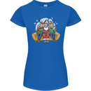 Santa Claus Chilling With Reindeers Christmas Xmas Womens Petite Cut T-Shirt Royal Blue
