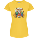 Santa Claus Chilling With Reindeers Christmas Xmas Womens Petite Cut T-Shirt Yellow