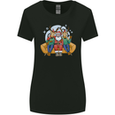 Santa Claus Chilling With Reindeers Christmas Xmas Womens Wider Cut T-Shirt Black