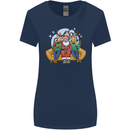 Santa Claus Chilling With Reindeers Christmas Xmas Womens Wider Cut T-Shirt Navy Blue