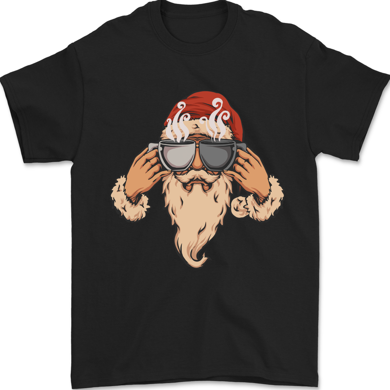 Santa Claus Coffee Funny Christmas Mens T-Shirt 100% Cotton Black