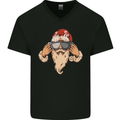 Santa Claus Coffee Funny Christmas Mens V-Neck Cotton T-Shirt Black