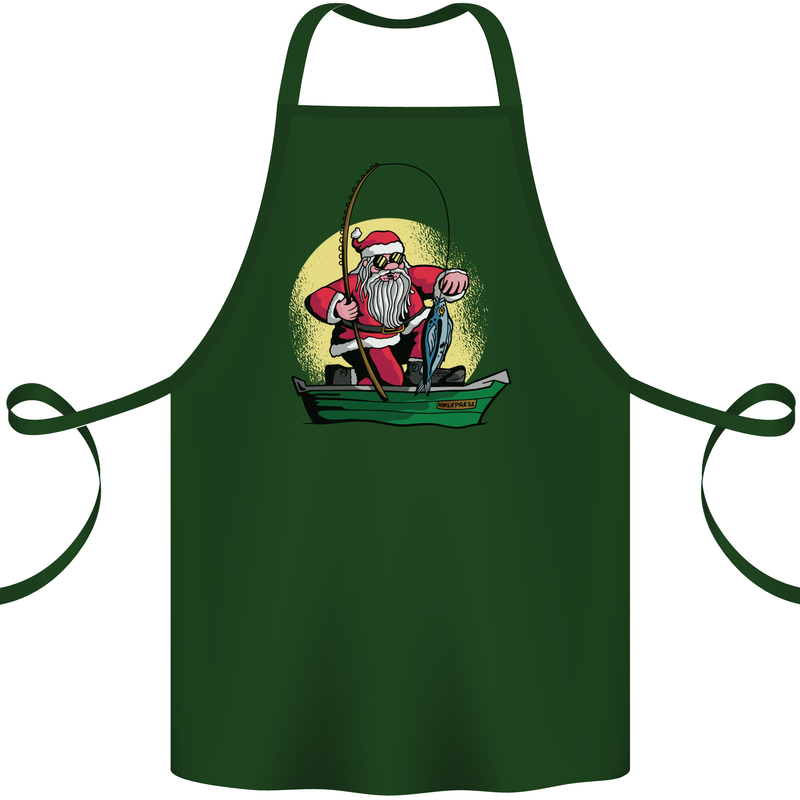 Santa Claus Fishing in His Boat Christmas Cotton Apron 100% Organic Forest Green