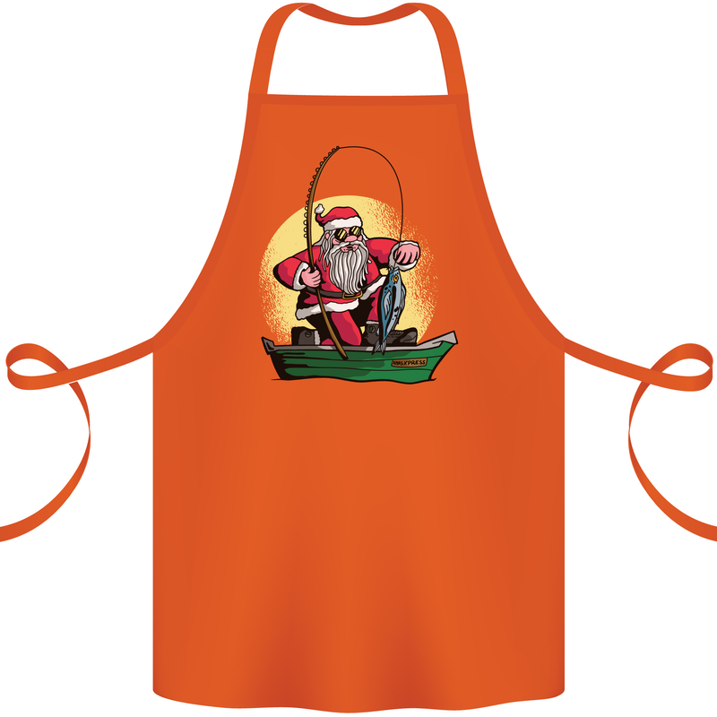 Santa Claus Fishing in His Boat Christmas Cotton Apron 100% Organic Orange