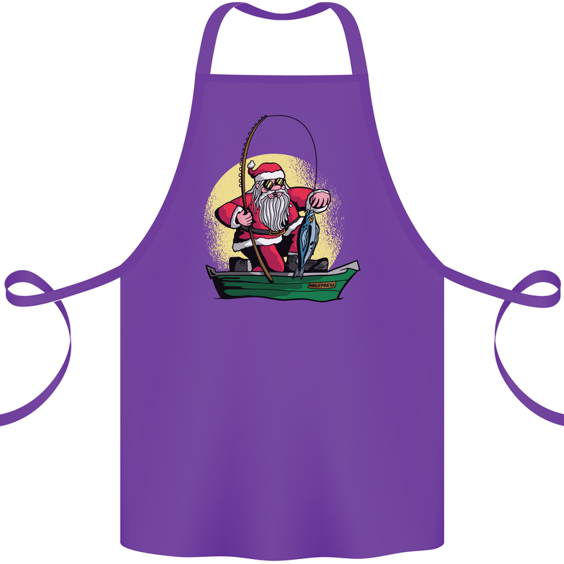 Santa Claus Fishing in His Boat Christmas Cotton Apron 100% Organic Purple