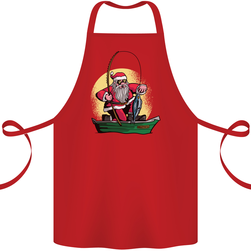 Santa Claus Fishing in His Boat Christmas Cotton Apron 100% Organic Red