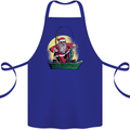 Santa Claus Fishing in His Boat Christmas Cotton Apron 100% Organic Royal Blue
