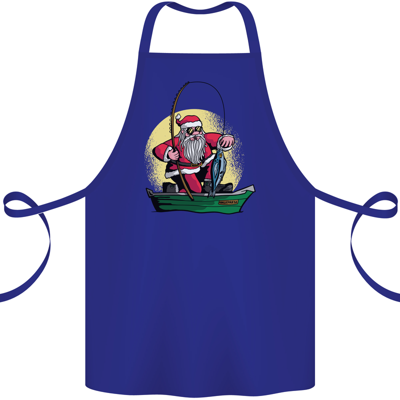Santa Claus Fishing in His Boat Christmas Cotton Apron 100% Organic Royal Blue