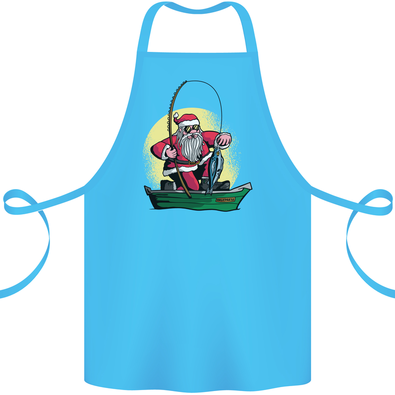 Santa Claus Fishing in His Boat Christmas Cotton Apron 100% Organic Turquoise